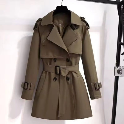 Women’s Above Knee Trench Coat - Cotton Blend - Double Breasted - Belted Waist