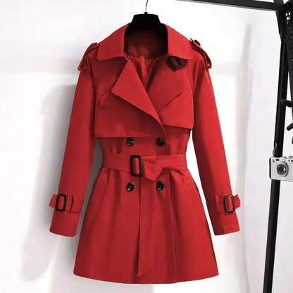 Women’s Above Knee Trench Coat - Cotton Blend - Double Breasted - Belted Waist