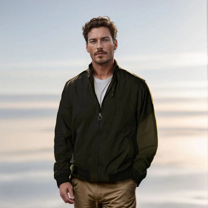 Men’s Bomber Jacket – Relaxed Fit – Lightweight – Smooth Texture – Zipper Closure – Stand Collar