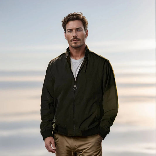 Men’s Bomber Jacket – Relaxed Fit – Lightweight – Smooth Texture – Zipper Closure – Stand Collar