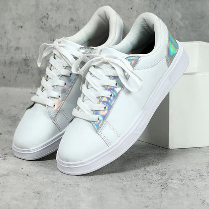 Women’s Ankle Sneakers - Low-Top - Smooth Synthetic - Lace-Up - Cushioned Collar