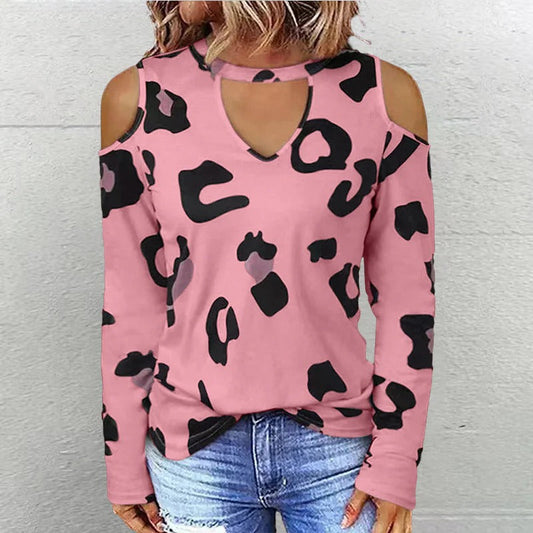 Women’s Long Sleeve Shirt - Relaxed Fit - Crew Neckline Keyhole - Cold Shoulder