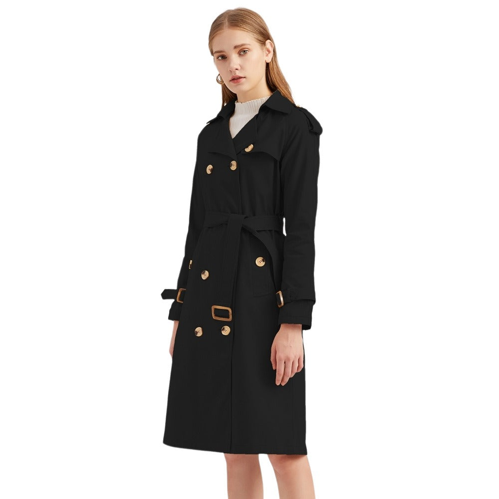 Women’s Trench Coat – Tailored Fit – Belted Waist – Double-Breasted Cotton Blend