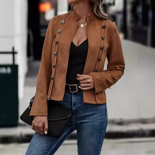 Women’s Jacket – Tailored Fit – Velvet Textured – Double-Breasted Military Style
