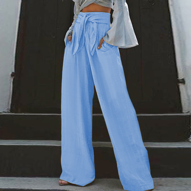 Women’s Tapered Pants – Loose Fit – Elastic Waist with Tie – Cotton Linen – Deep Pockets