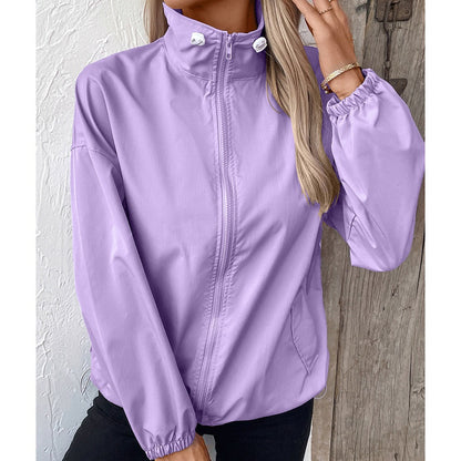 Women’s Jacket – Relaxed Fit – Windproof Water-Resistant – Zipper Front with Pockets