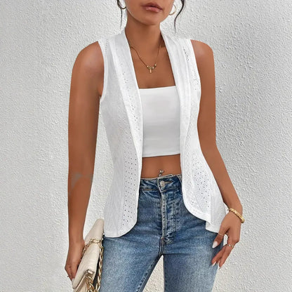 Women’s Vest – Slim Fit – Jacquard Texture – Cropped Open Front Sleeveless Layer