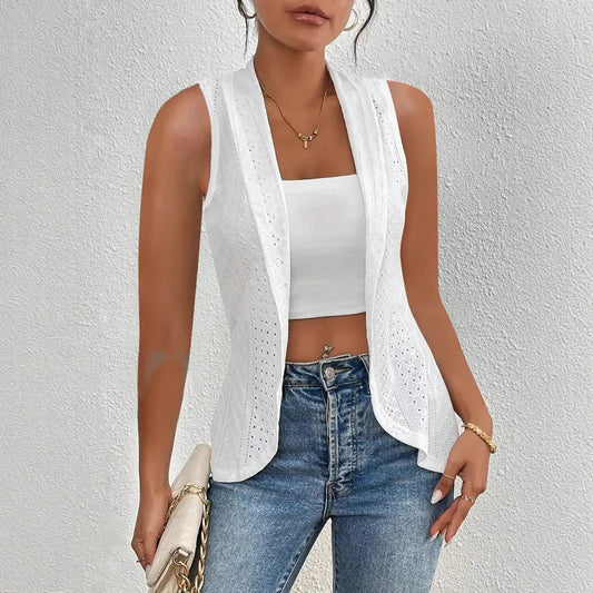 Women’s Vest – Slim Fit – Jacquard Texture – Cropped Open Front Sleeveless Layer
