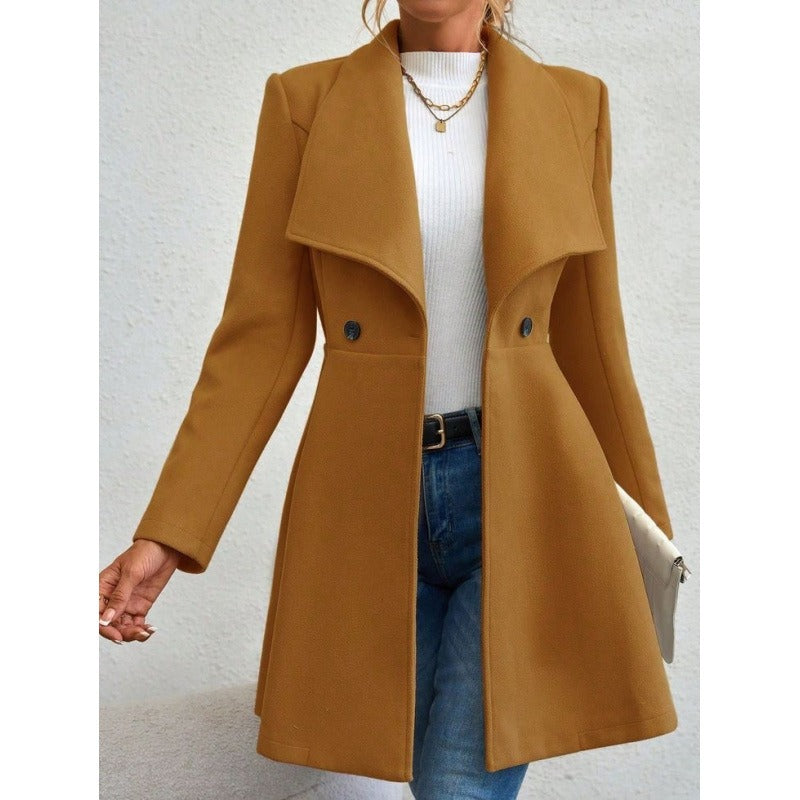 Women’s Wool Coat – Slim Fit – Long Length – Double Breasted – Notched Lapel