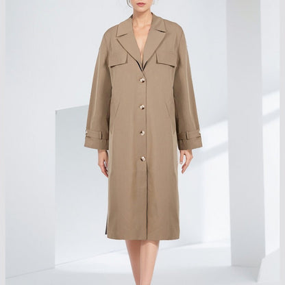 Women’s Midi Trench Coat Relaxed Fit - Smooth Woven Fabric - Notched Lapel - Utility Pockets
