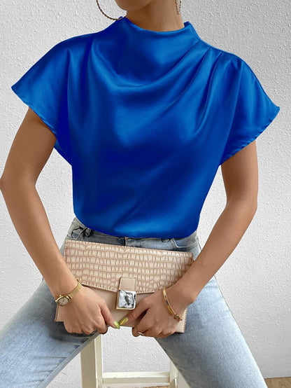 Women’s Pullover Shirt – Silk – Half-High Collar – Flared Sleeve – Relaxed Fit