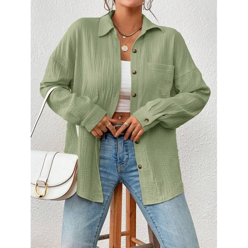 Women’s Button-Up Shirt – Oversized Fit – Drop Shoulder – Cotton – Casual Wear