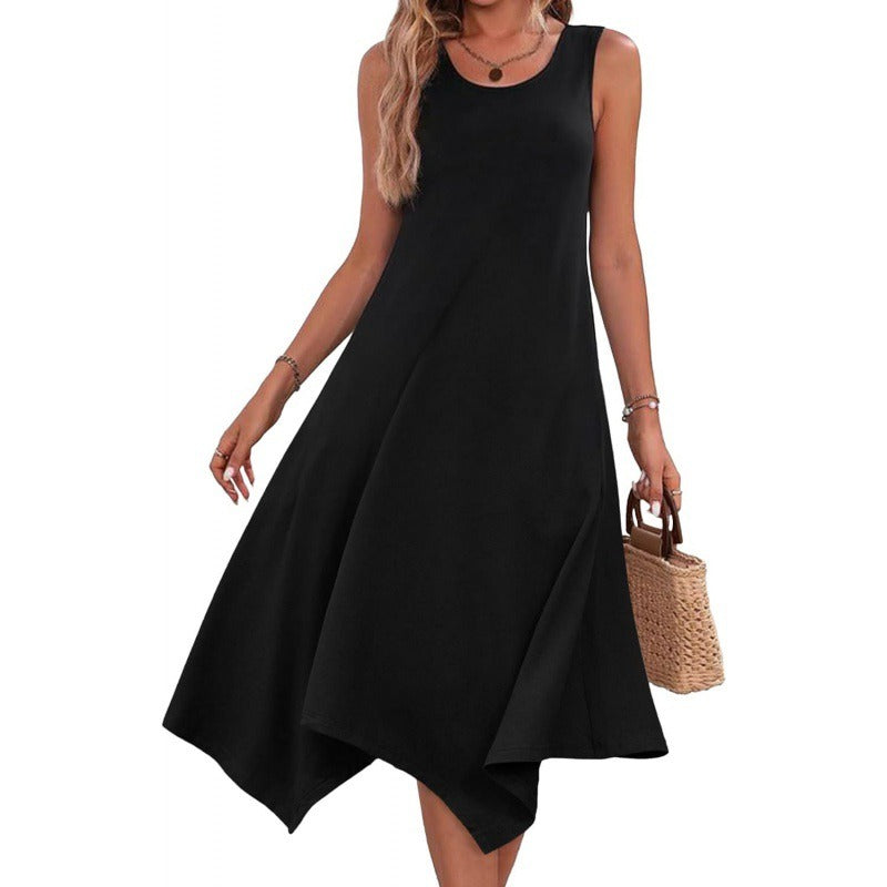 Women’s Midi Dress – Cotton Blend – A-Line Fit – Sleeveless – Abstract Print Hem