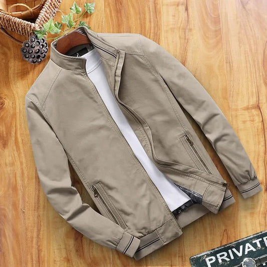 Men’s Windbreaker Jacket – Slim Fit – Stand-Up Collar – Zipper Pockets – Ribbed Hem
