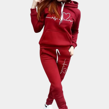 Women’s Tracksuit Set – Relaxed Fit – Cotton – Hooded Top – Tapered Jogger Pants