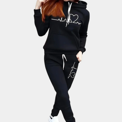 Women’s Tracksuit Set – Relaxed Fit – Cotton – Hooded Top – Tapered Jogger Pants