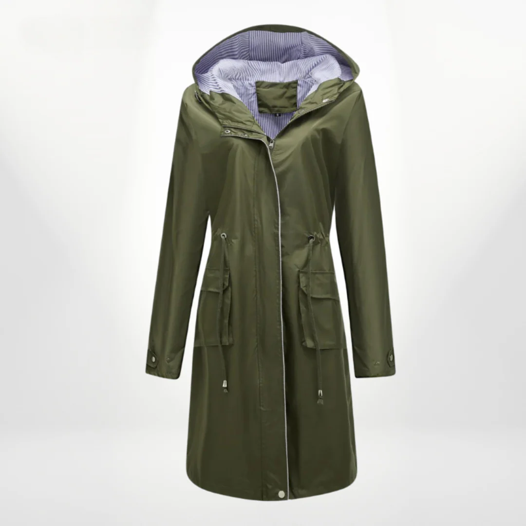 Women’s Rain Coat – Slim Fit – Hooded – Lightweight Woven – Zip Front – Adjustable Waist