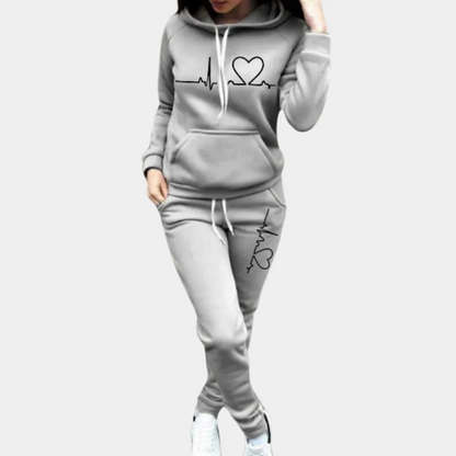 Women’s Tracksuit Set – Relaxed Fit – Cotton – Hooded Top – Tapered Jogger Pants