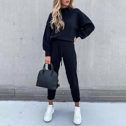 Women’s Lounge Set – Cotton Knit – Relaxed Fit Top – Tapered Ankle Pants