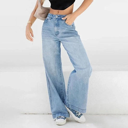 Women’s Baggy Jeans – High Waist – Relaxed Fit – Wide Leg – Full Length Denim