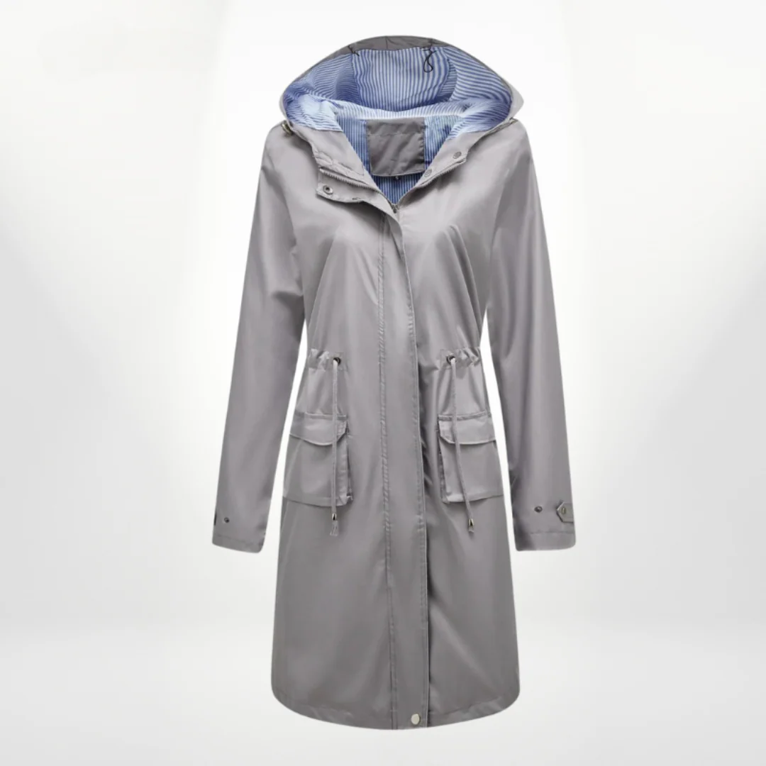 Women’s Rain Coat – Slim Fit – Hooded – Lightweight Woven – Zip Front – Adjustable Waist
