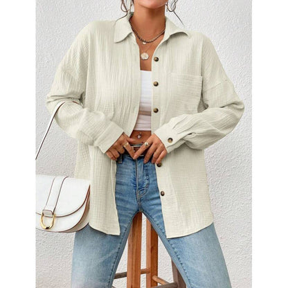 Women’s Button-Up Shirt – Oversized Fit – Drop Shoulder – Cotton – Casual Wear