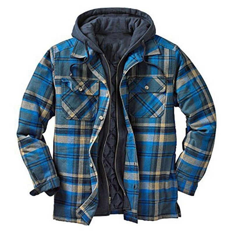 Men's Shirt Jacket – Relaxed Fit – Quilted Lining – Zip Front – Plaid Flannel Hooded