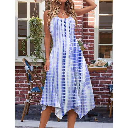 Women’s Midi Dress – Cotton Blend – A-Line Fit – Sleeveless – Abstract Print Hem