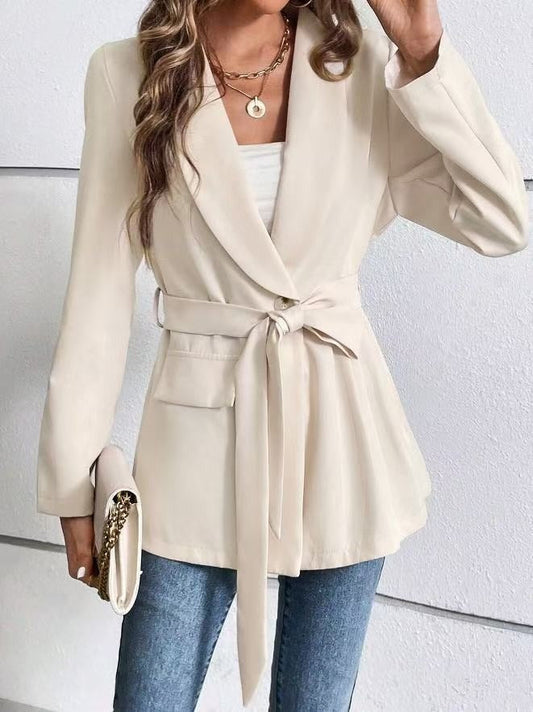 Women’s Blazer – Slim Fit – Notched Lapel – Tie Waist – Wool Blend – Mid Length