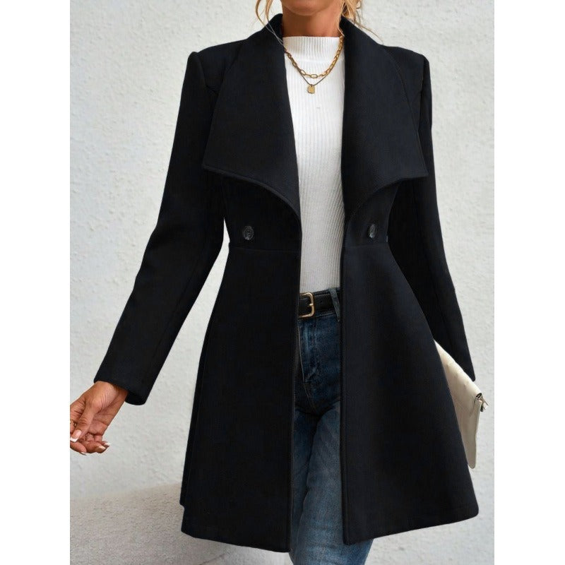 Women’s Wool Coat – Slim Fit – Long Length – Double Breasted – Notched Lapel