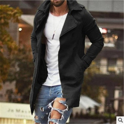 Men’s Mid-Length Coat – Slim Fit – Cotton Blend – Double-Breasted Notched Lapel