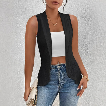 Women’s Vest – Slim Fit – Jacquard Texture – Cropped Open Front Sleeveless Layer