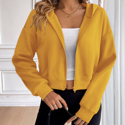 Women’s Cropped Hoodie – Cotton – Relaxed Fit – Zip Front – Long Sleeve – Casual Wear