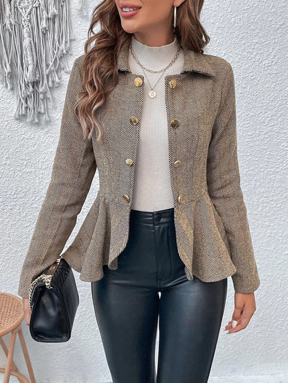 Women’s Suit Jacket – Slim Fit – Jacquard – Double-Breasted – Peplum Hem – Formal Wear