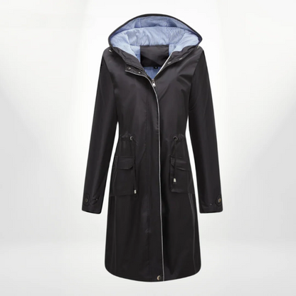 Women’s Rain Coat – Slim Fit – Hooded – Lightweight Woven – Zip Front – Adjustable Waist