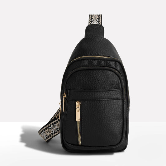 Women’s Crossbody Bag – Structured Pebbled PT07492 Faux Leather – Adjustable Woven Strap – Multi-Compartment