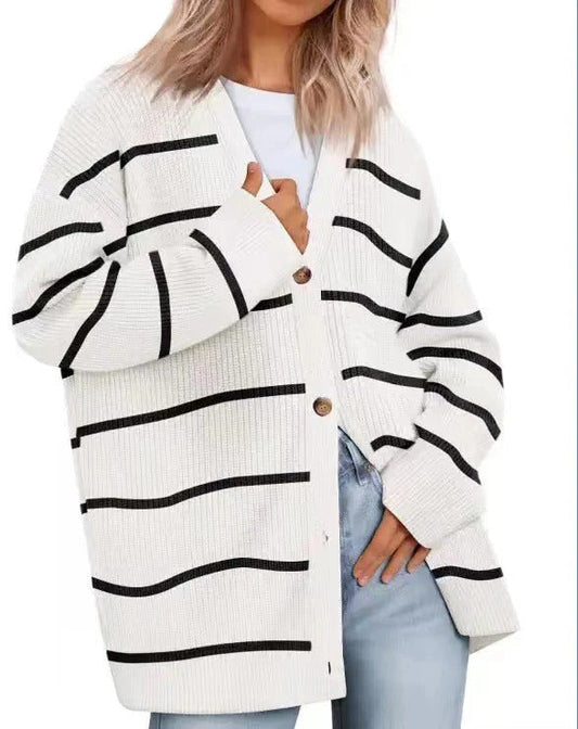 Women’s Cardigan – Oversized Fit – Ribbed Knit – Button Front V-Neck – Casual Layering