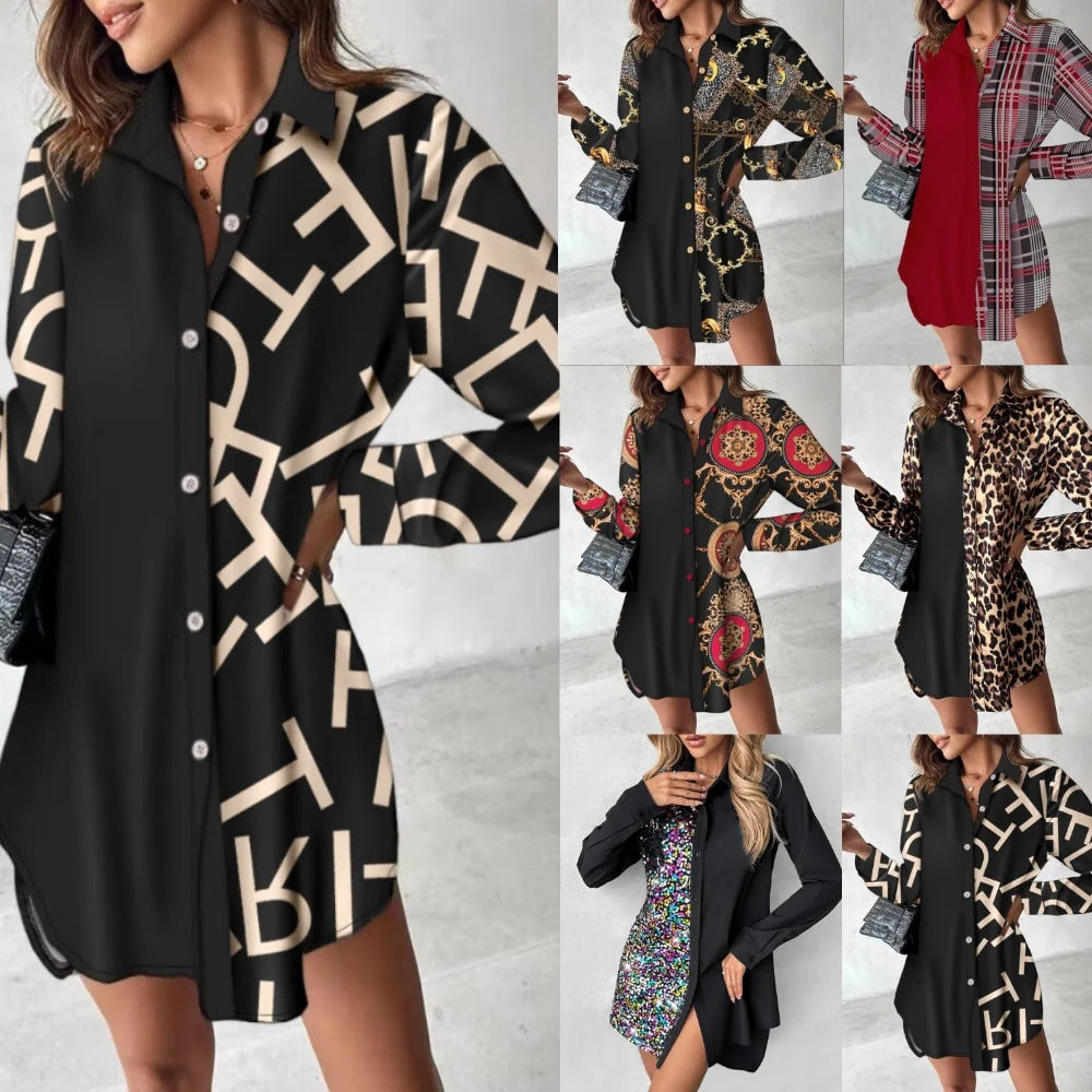 Women’s Shirt Dress – Relaxed Fit – Leopard Print – Mini Length – Button Front