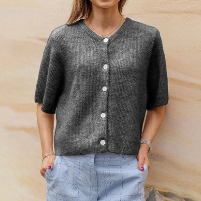 Women’s Cardigan – Wool Knit – Cropped Fit – Short Sleeve – Button Front Casual Layer