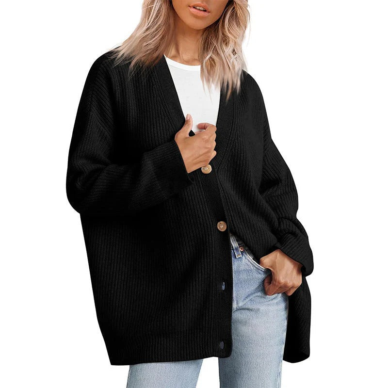 Women’s Cardigan – Oversized Fit – Ribbed Knit – Button Front V-Neck – Casual Layering