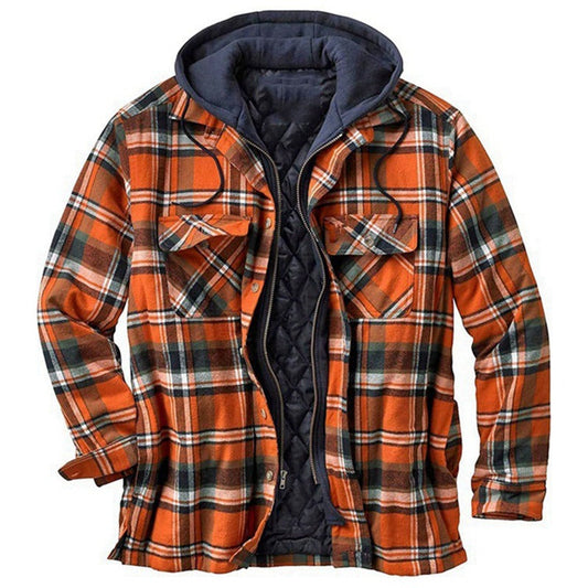 Men's Shirt Jacket – Relaxed Fit – Quilted Lining – Zip Front – Plaid Flannel Hooded