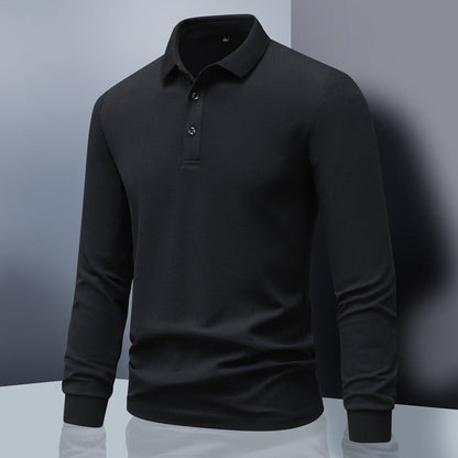 Men’s Long-Sleeve Polo Shirt – Regular Fit – Breathable Cotton Knit – Ribbed Cuffs