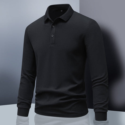 Men’s Long-Sleeve Polo Shirt – Regular Fit – Breathable Cotton Knit – Ribbed Cuffs