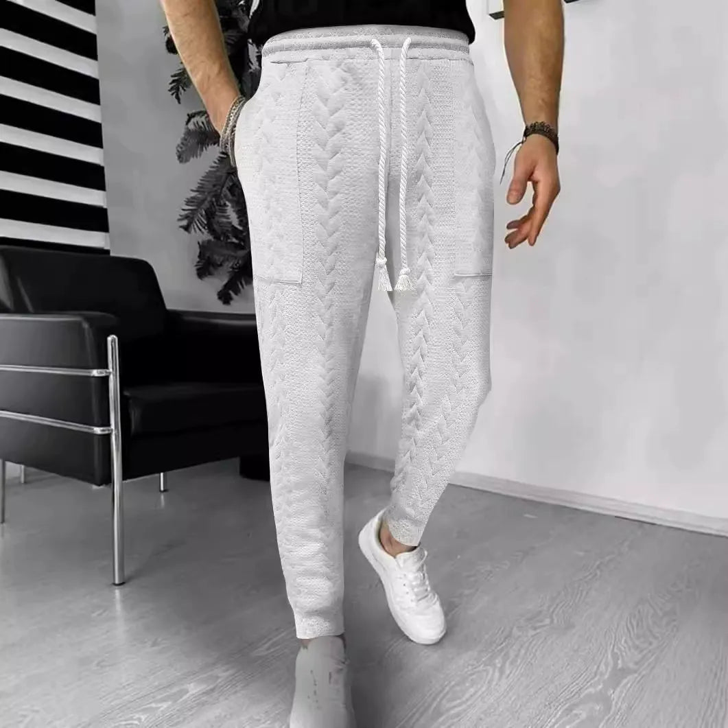 Men's Jogger Pants – Jacquard Knit – Straight Fit – Drawstring Waist – Cuffed Ankles