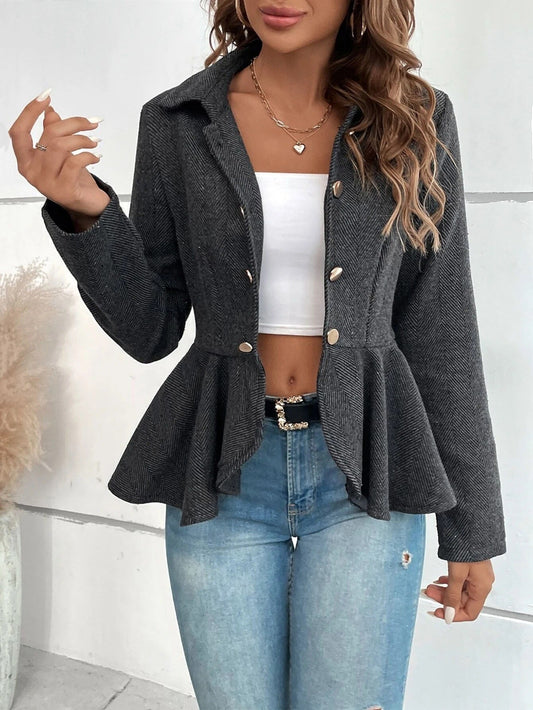 Women’s Suit Jacket – Slim Fit – Jacquard – Double-Breasted – Peplum Hem – Formal Wear