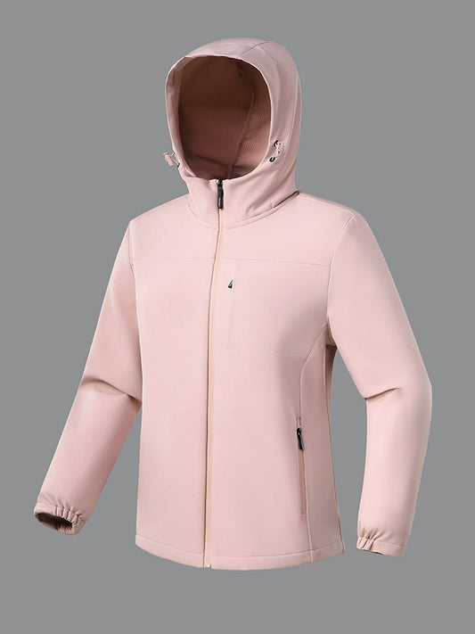 Women’s Softshell Jacket – Regular Fit – Hip Length – Hooded with Zip Pockets