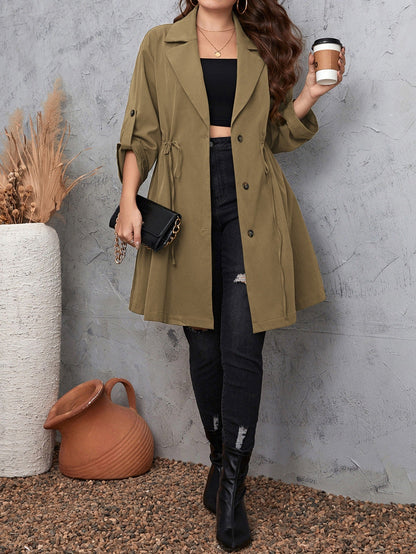 Women's Coat - Relaxed Fit - Blazer Collar - Button Detail