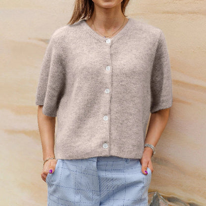 Women’s Cardigan – Wool Knit – Cropped Fit – Short Sleeve – Button Front Casual Layer