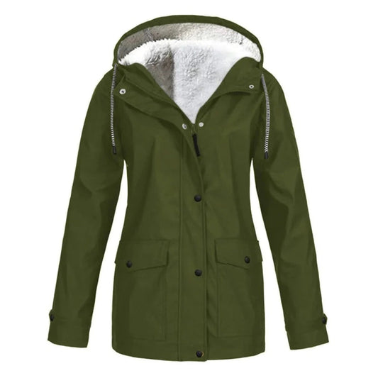 Women’s Hooded Coat – Tailored Fit – Plush Lined – Weather-Resistant – Zip Front with Snap Closure