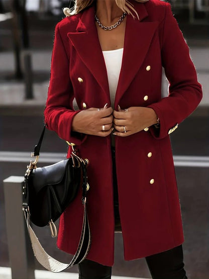 Women's Coat - Wool Blend - Slim Fit - Double-Breasted Closure - Tailored Lapels